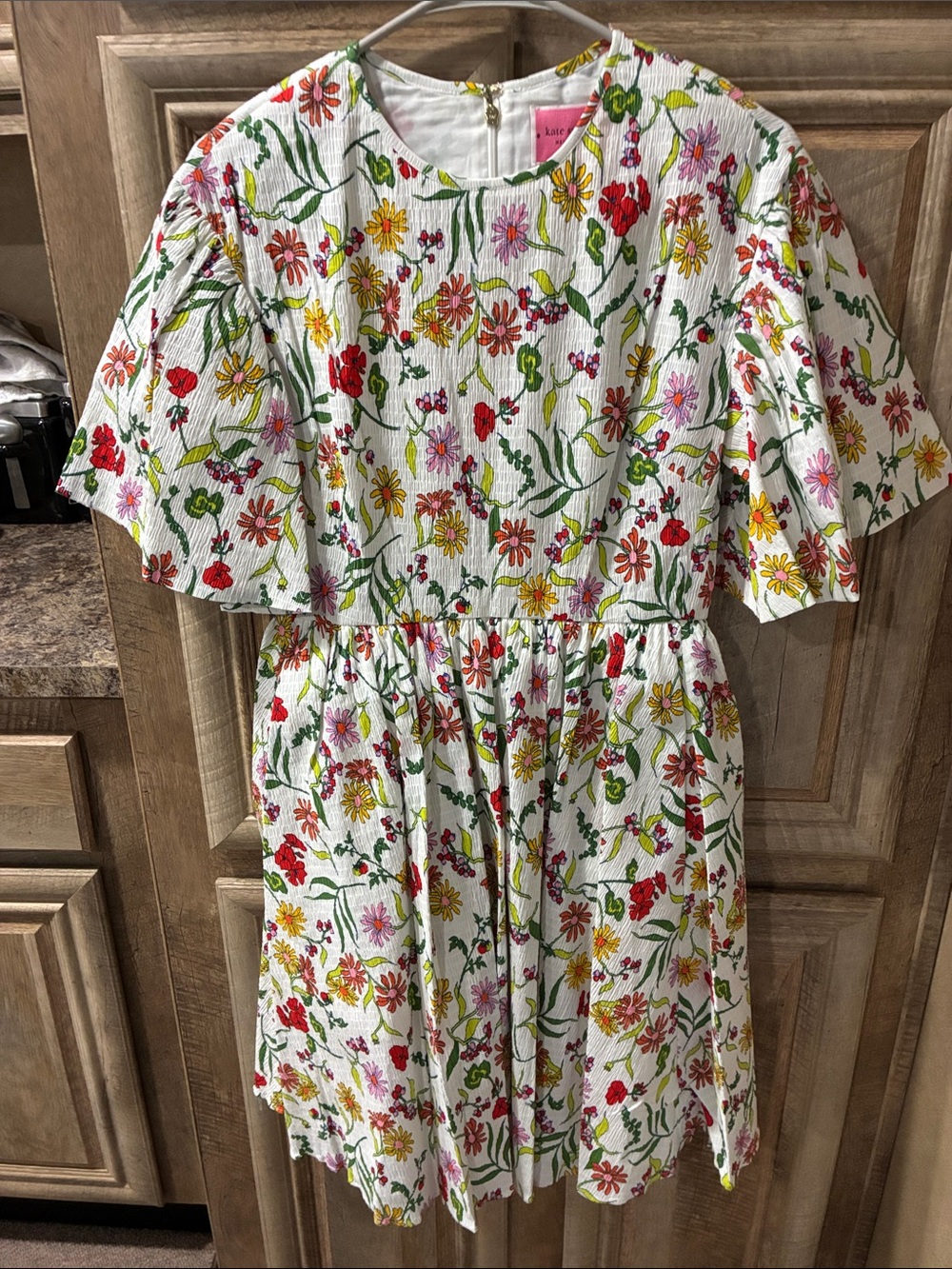 kate spade White Floral Cotton Dress with Red, Yellow, Pink and Green Print